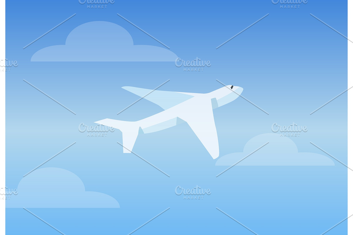 White Aircruft in Bright Sky Vector in Illustrations - product preview 8