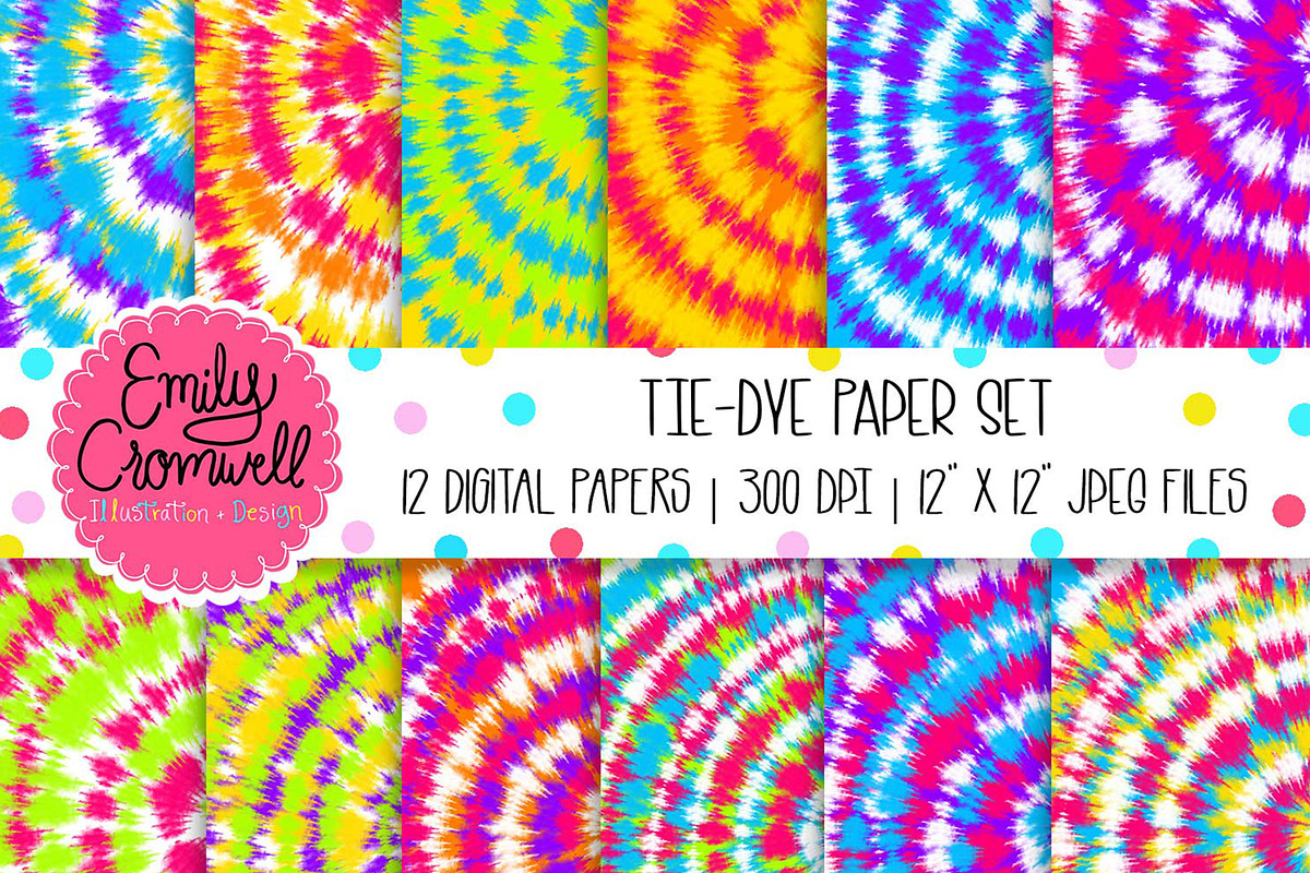Colorful Tie-Dye Digital Paper Set in Patterns - product preview 8