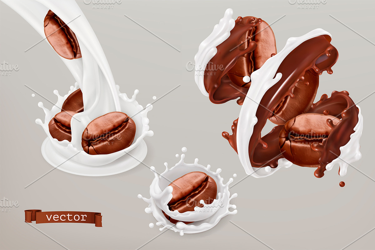 Coffee beans, chocolate, milk splash in Illustrations - product preview 8