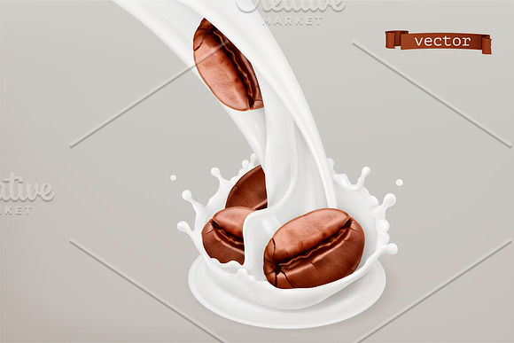 Coffee beans, chocolate, milk splash in Illustrations - product preview 2