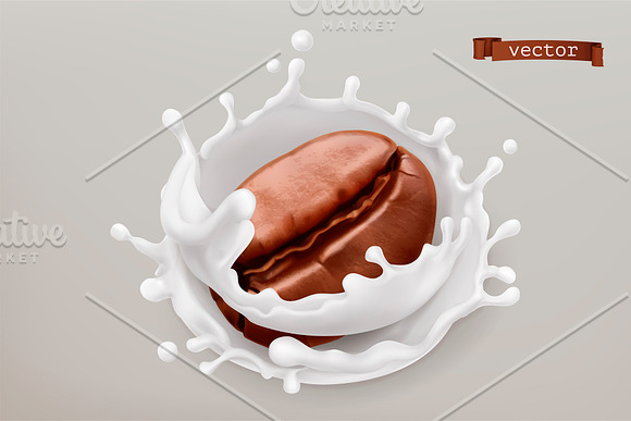 Coffee beans, chocolate, milk splash in Illustrations - product preview 3