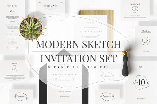Modern Sketch Invitation Set