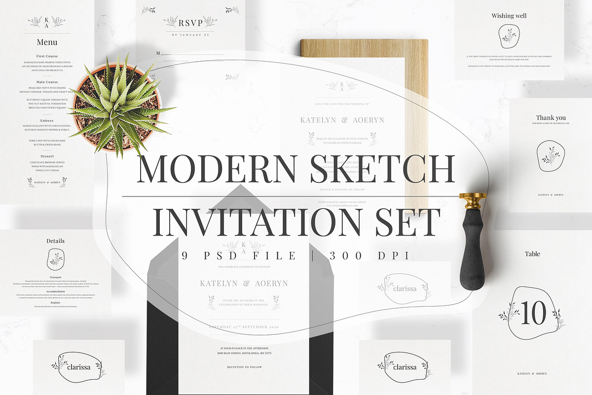 Modern Sketch Invitation Set in Wedding Templates - product preview 8