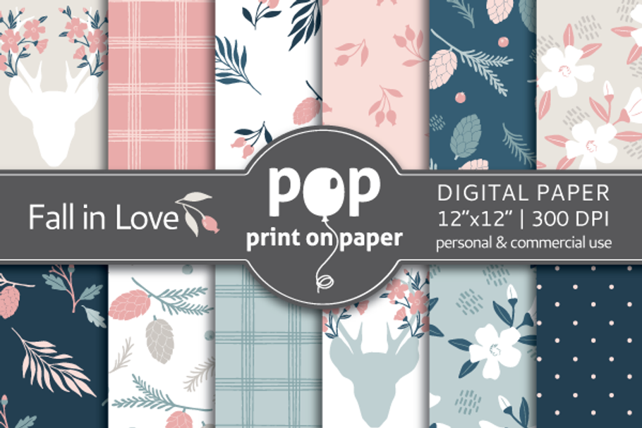 Fall in Love Floral Digital Paper in Patterns - product preview 8
