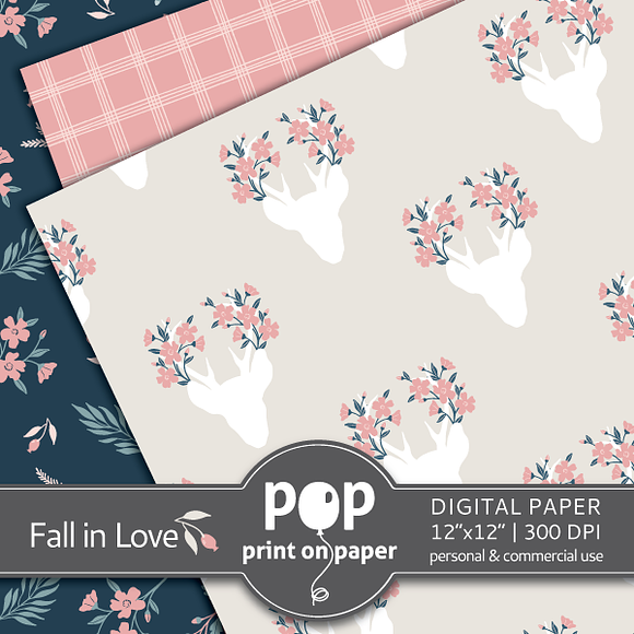 Fall in Love Floral Digital Paper in Patterns - product preview 1