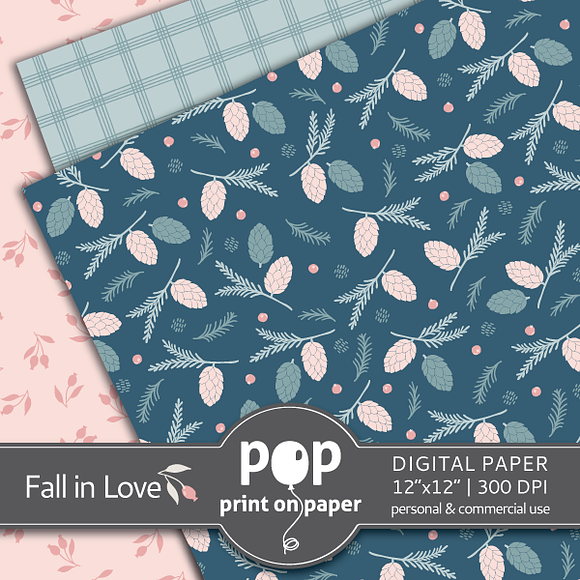 Fall in Love Floral Digital Paper in Patterns - product preview 2