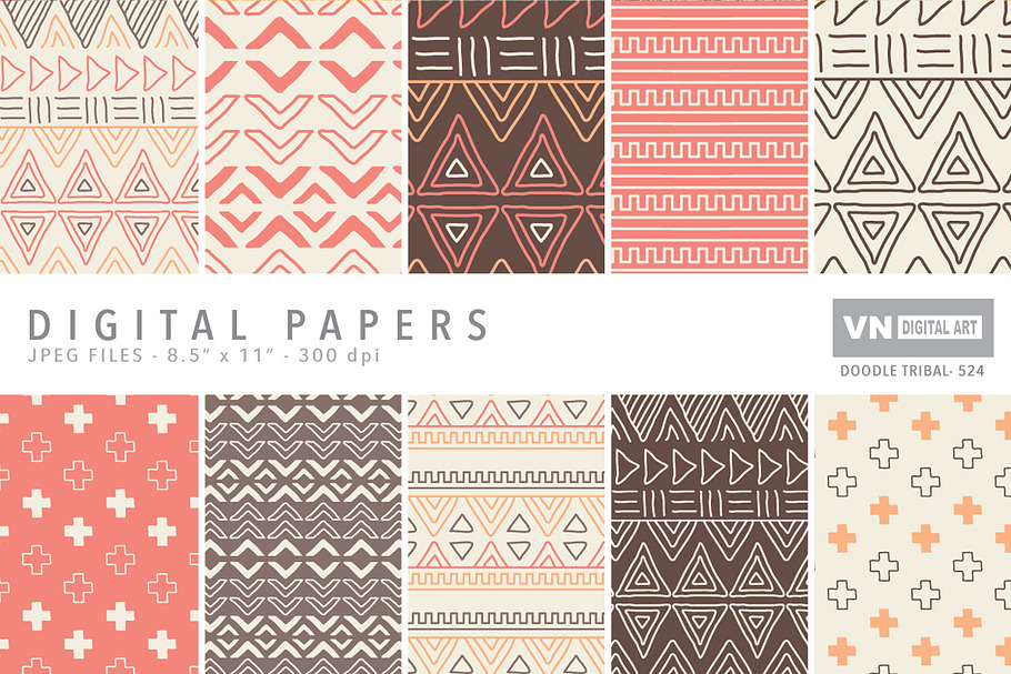 Digital Papers - Doodle Tribal - 524 in Patterns - product preview 8
