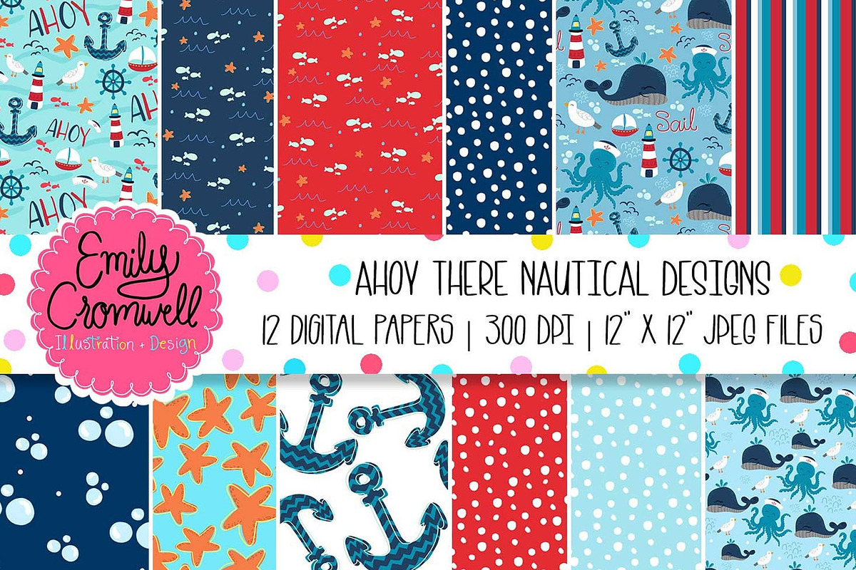 Nautical Digital Paper Set in Patterns - product preview 8