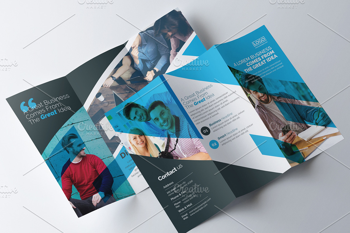 Blue Trifold Brochure in Brochure Templates - product preview 8