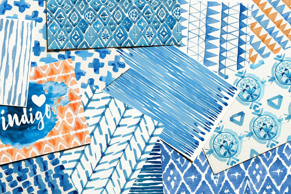 Indigo watercolour patterns pack in Patterns - product preview 8