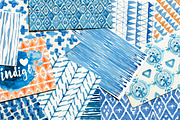 Indigo watercolour patterns pack
