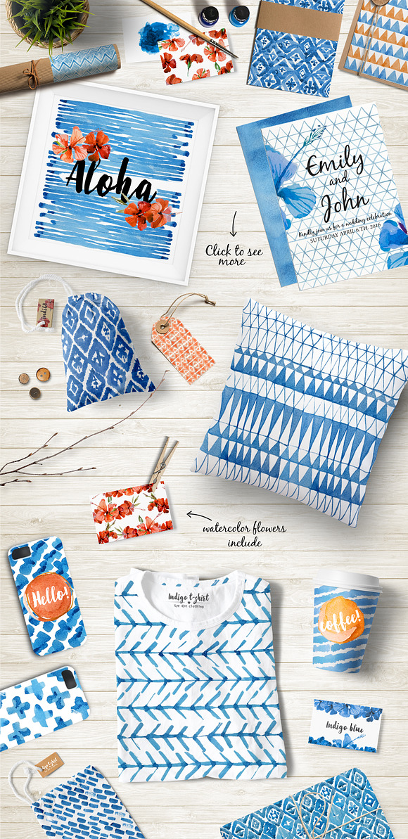 Indigo watercolour patterns pack in Patterns - product preview 1