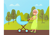 Grandma Walking with Buggy in Green