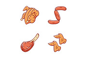 Butchers meat color icons set