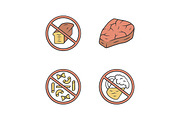 No gluten diet color icons set
