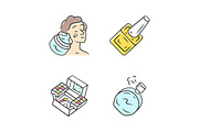 Makeup products color icons set