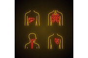 Ill human organs neon light icons