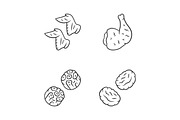 Butchers meat linear icons set