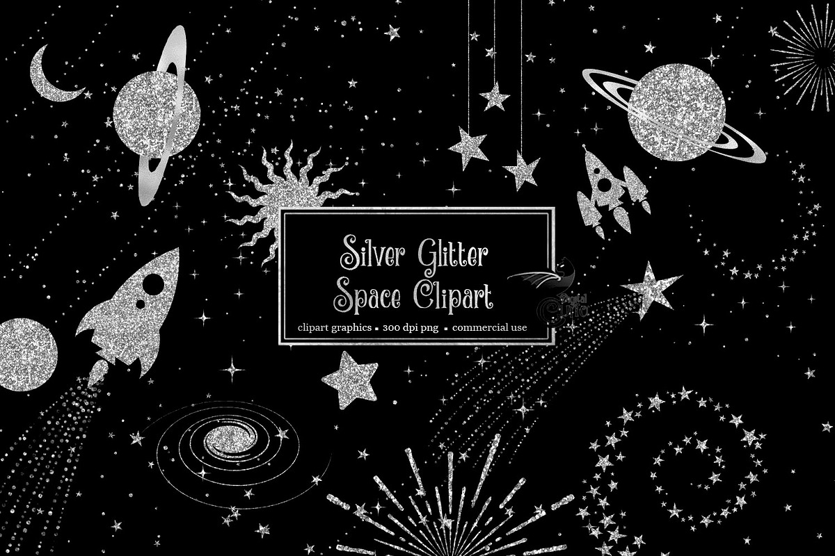 Silver Glitter Space Clipart in Illustrations - product preview 8