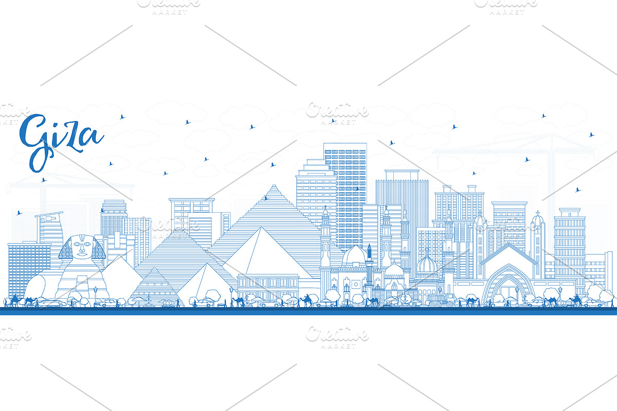 Outline Giza Egypt City Skyline in Illustrations - product preview 8