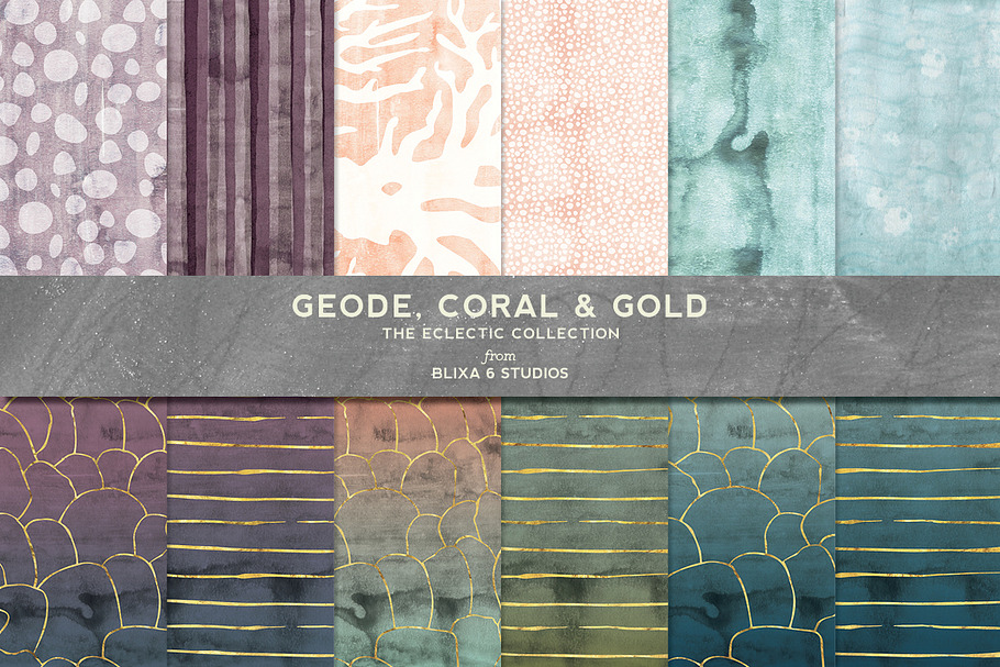 Geode, Coral & Gold Watercolors in Patterns - product preview 8