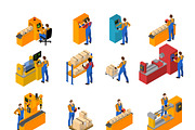 Factory workers isometric icons set