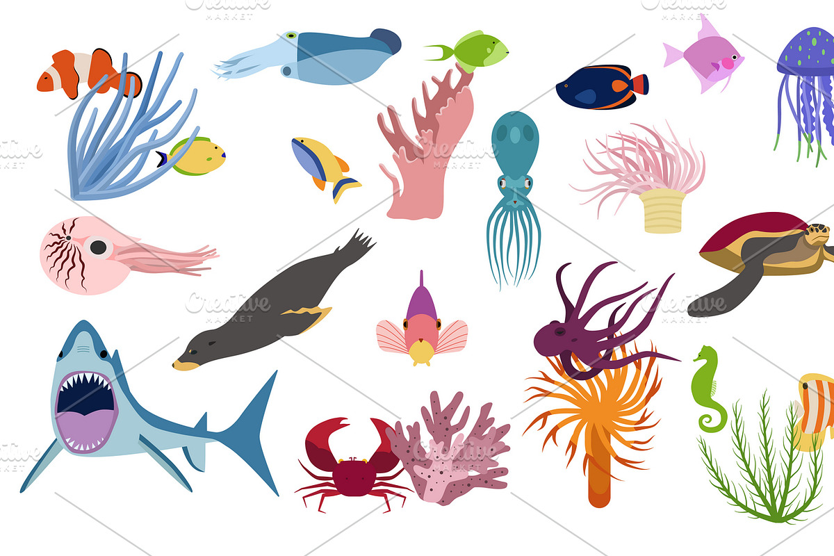 Underwater cartoon images set in Icons - product preview 8