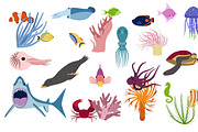 Underwater cartoon images set