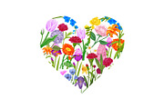 Floral heart of cute cartoon summer
