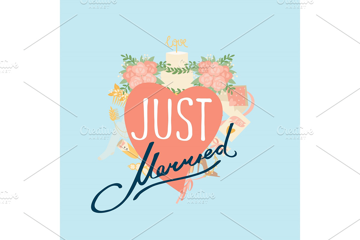 Just married wedding heart in Illustrations - product preview 8