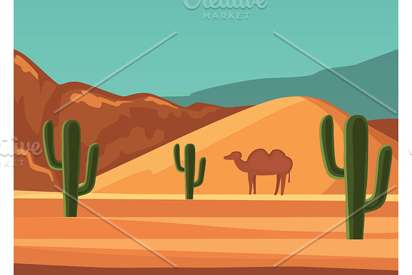 Desert landscape poster with cartoon