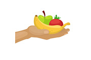 Hand holding ripe fruits, apples and