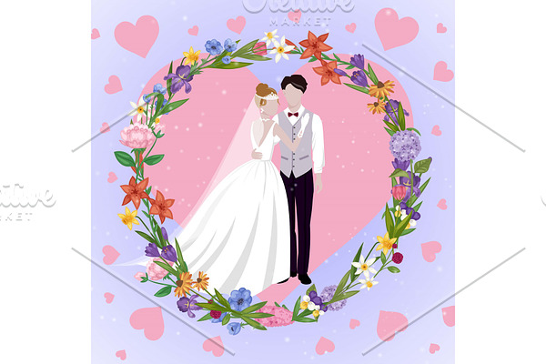 Wedding couple heart card with newly