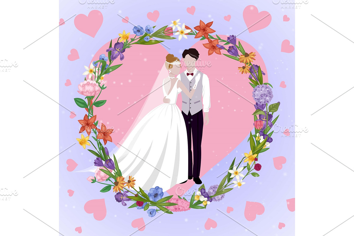 Wedding couple heart card with newly in Illustrations - product preview 8