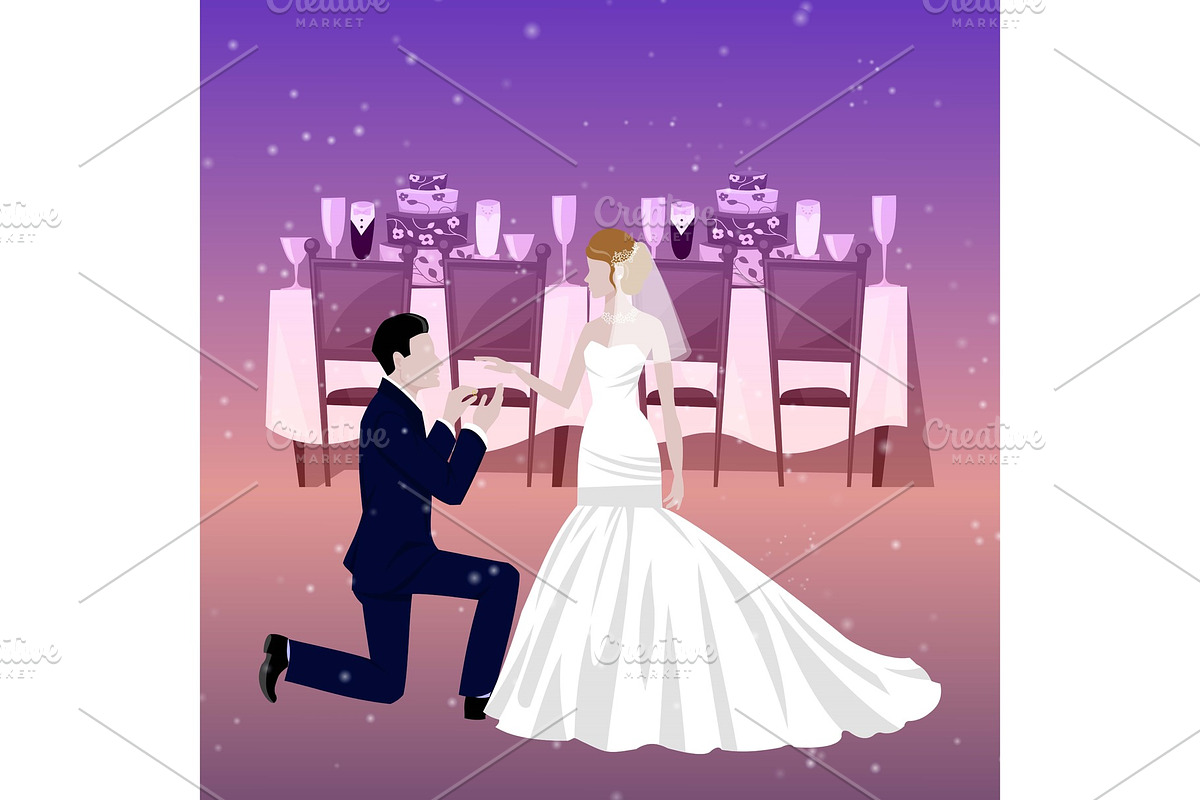 Wedding couple in restaurant with in Illustrations - product preview 8