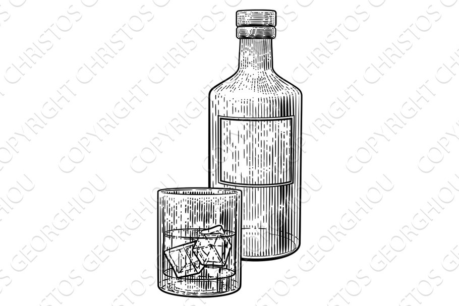 Drink With Ice Bottle and Glass in Illustrations - product preview 8