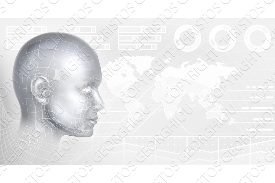 Technology Cyber Face Profile Map in Illustrations - product preview 8