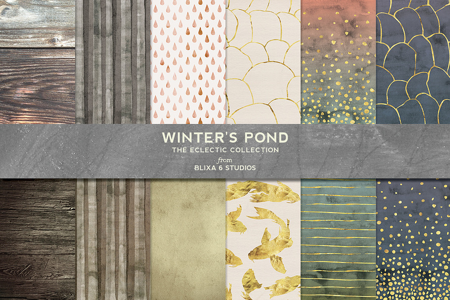 Winter's Pond Watercolor & Gold in Patterns - product preview 8
