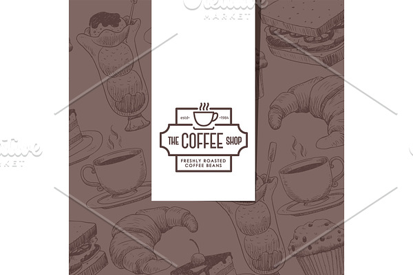 Cafe menu cover, coffee house emblem
