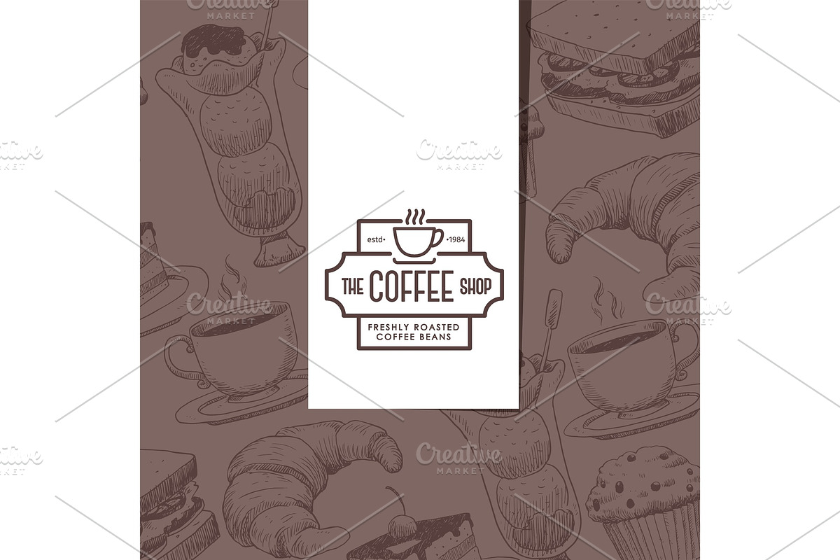 Cafe menu cover, coffee house emblem in Illustrations - product preview 8