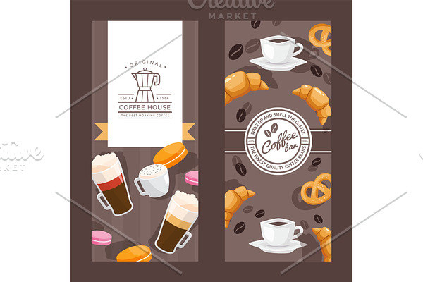Coffee house vertical banners, cafe