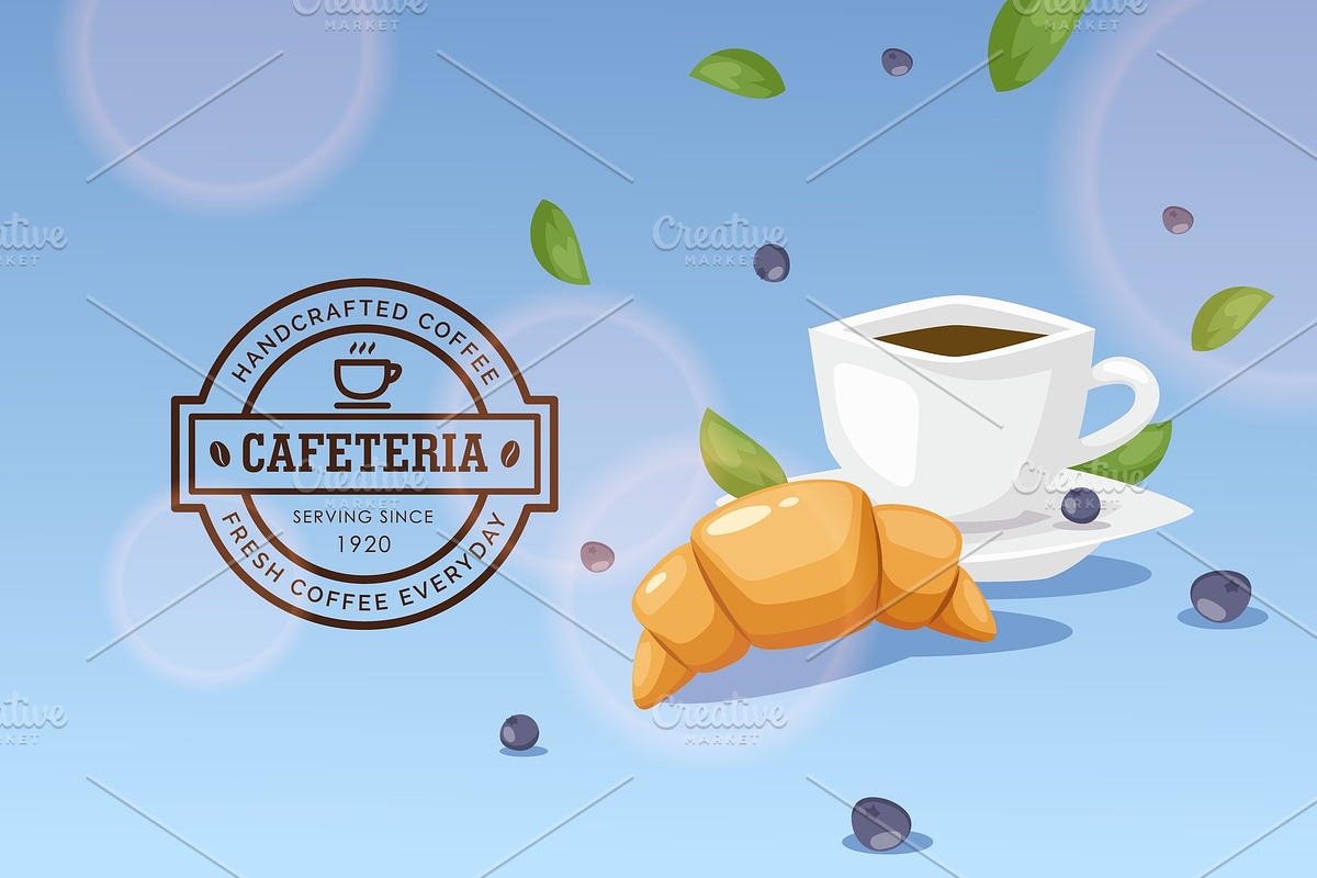 Breakfast in cafe, cup of coffee and in Illustrations - product preview 8