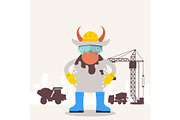 Cow builder engineer, funny cartoon