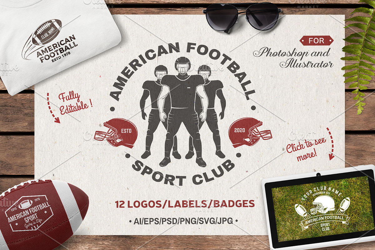 American Football Badge in Logo Templates - product preview 8