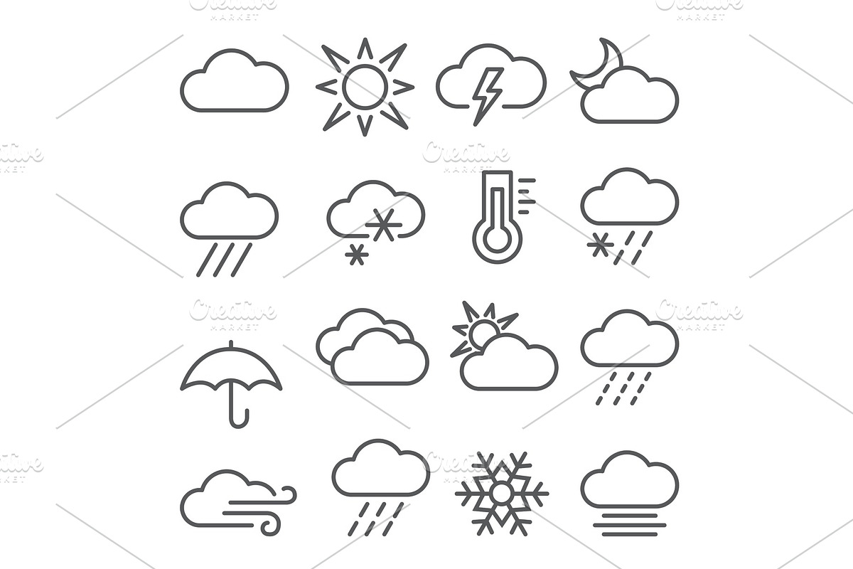 Weather line icons set on white in Illustrations - product preview 8