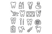 Dental line icons set on white