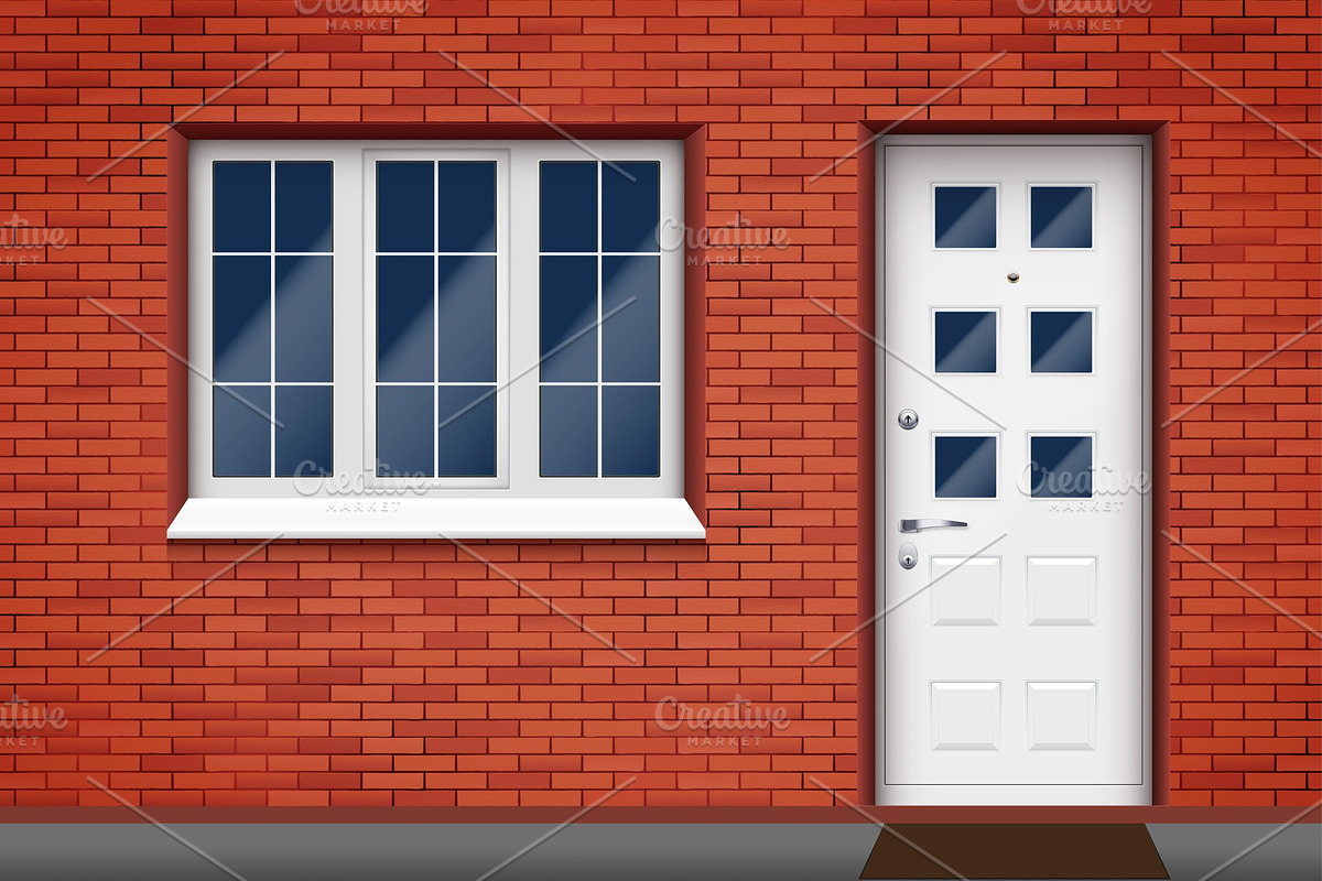 Exterior of a brick house with a in Illustrations - product preview 8