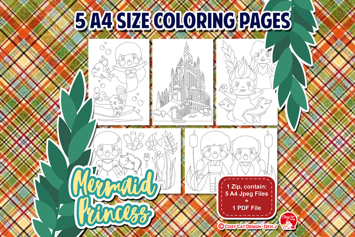 Mermaid Princess Coloring Pages in Illustrations - product preview 8