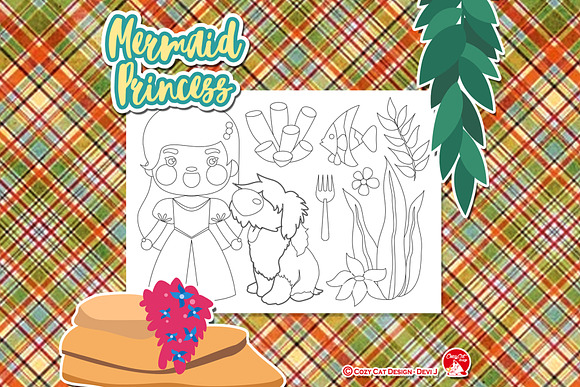 Mermaid Princess Coloring Pages in Illustrations - product preview 1