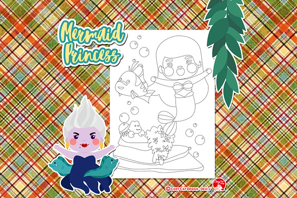 Mermaid Princess Coloring Pages in Illustrations - product preview 5